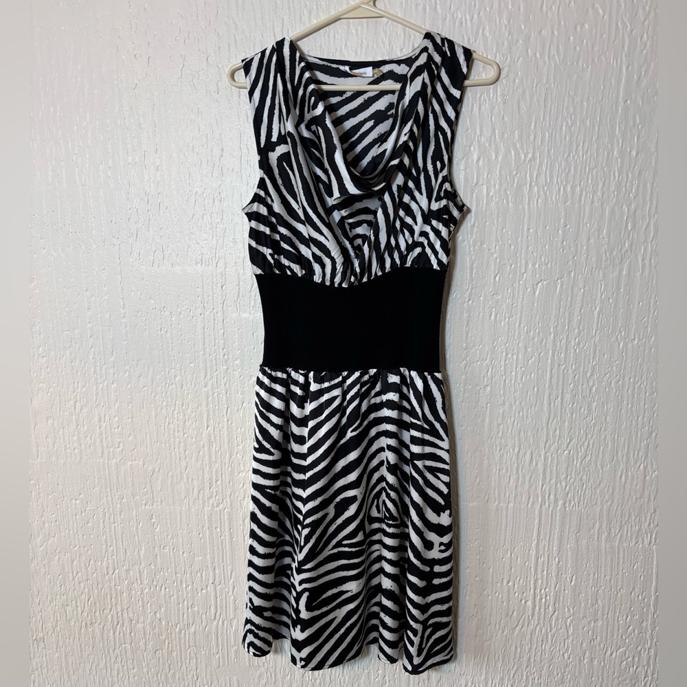 Calvin Klein Black and White Zebra Print Mini Dress Women Size 6
